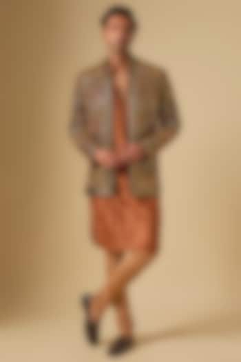 Brown Cotton Jute Cutdana Embellished Indowestern Set by Dapper & Dare