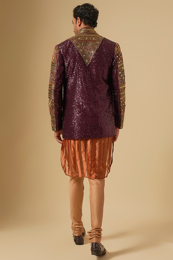 Brown Cotton Jute Cutdana Embellished Groom Indowestern Set by Dapper & Dare at Pernia's Pop Up Shop