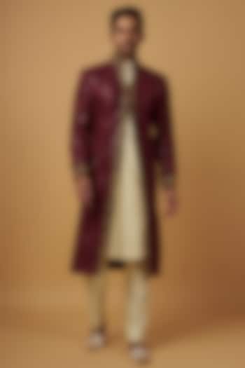 Maroon Crochet Embroidered Indowestern Set by Dapper & Dare