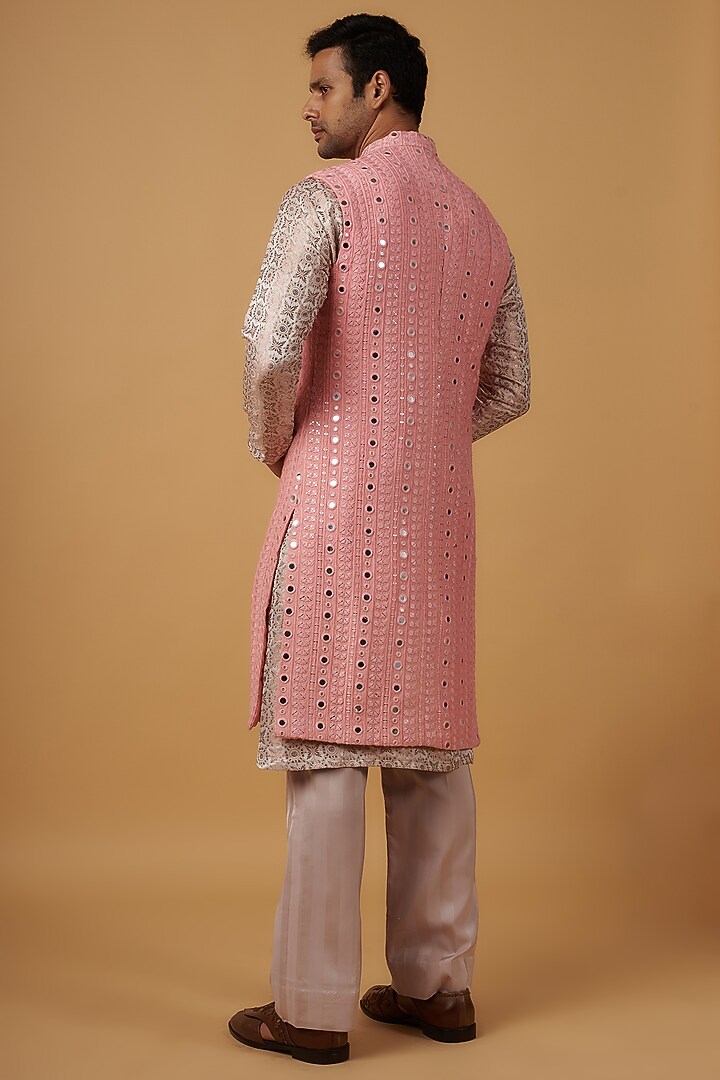 Pink Dupion Silk Embroidered Wedding Indowestern Set by Dapper & Dare at Pernia's Pop Up Shop