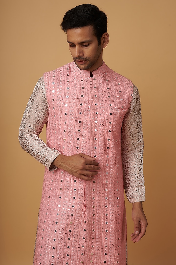 Pink Dupion Silk Embroidered Wedding Indowestern Set by Dapper & Dare at Pernia's Pop Up Shop