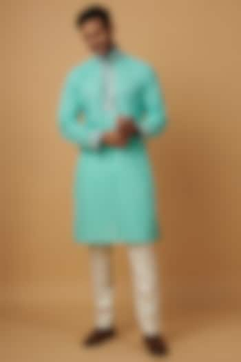 Cyan Blue Lucknowi Embroidered Handcrafted Kurta Set by Dapper & Dare