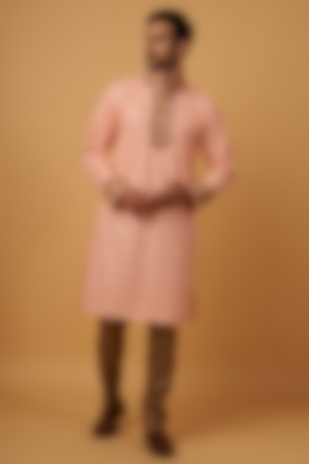 Peach Lucknowi Embroidered Handcrafted Kurta Set by Dapper & Dare