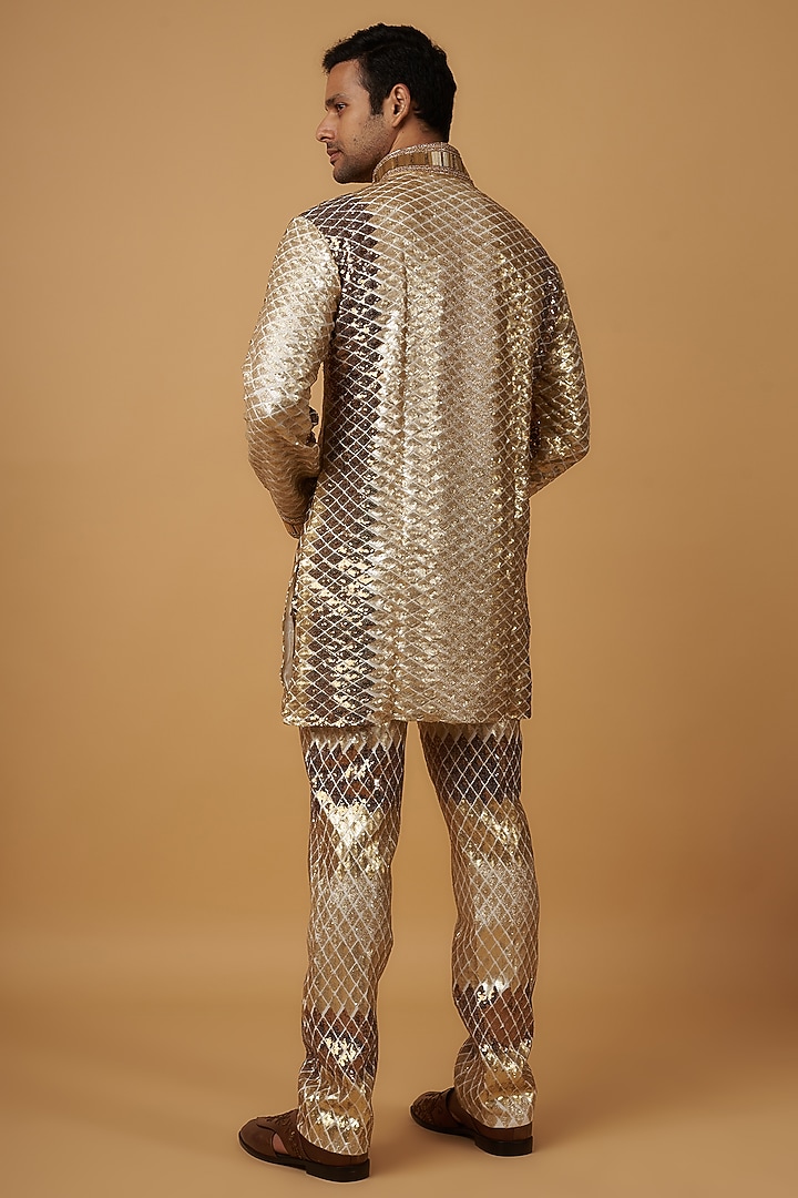 Gold Georgette Printed Kurta Set by Dapper & Dare at Pernia's Pop Up Shop