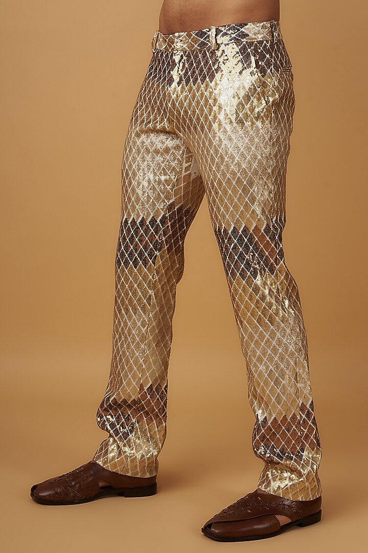 Gold Georgette Printed Kurta Set by Dapper & Dare at Pernia's Pop Up Shop