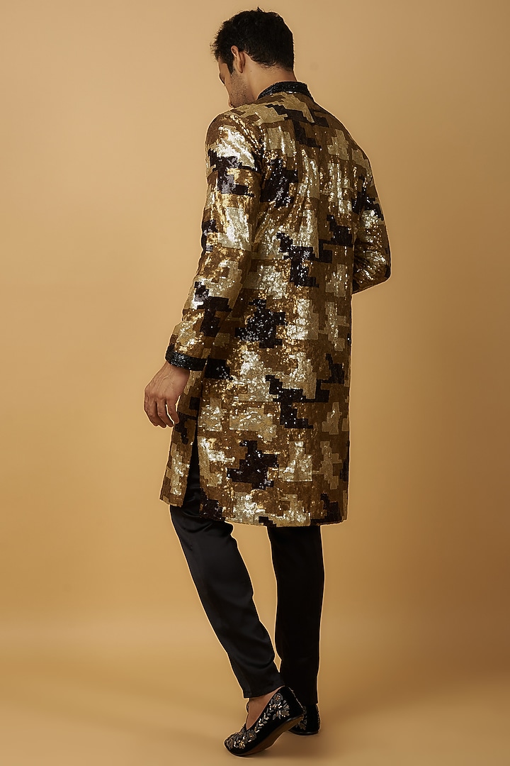 Gold & Bronze Georgette Embroidered Kurta Set by Dapper & Dare at Pernia's Pop Up Shop