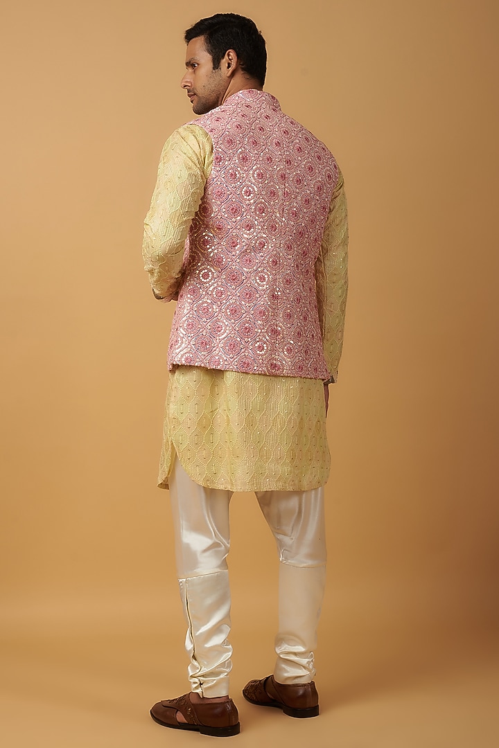 Pink Dupion Embroidered Wedding Indowestern Set by Dapper & Dare at Pernia's Pop Up Shop