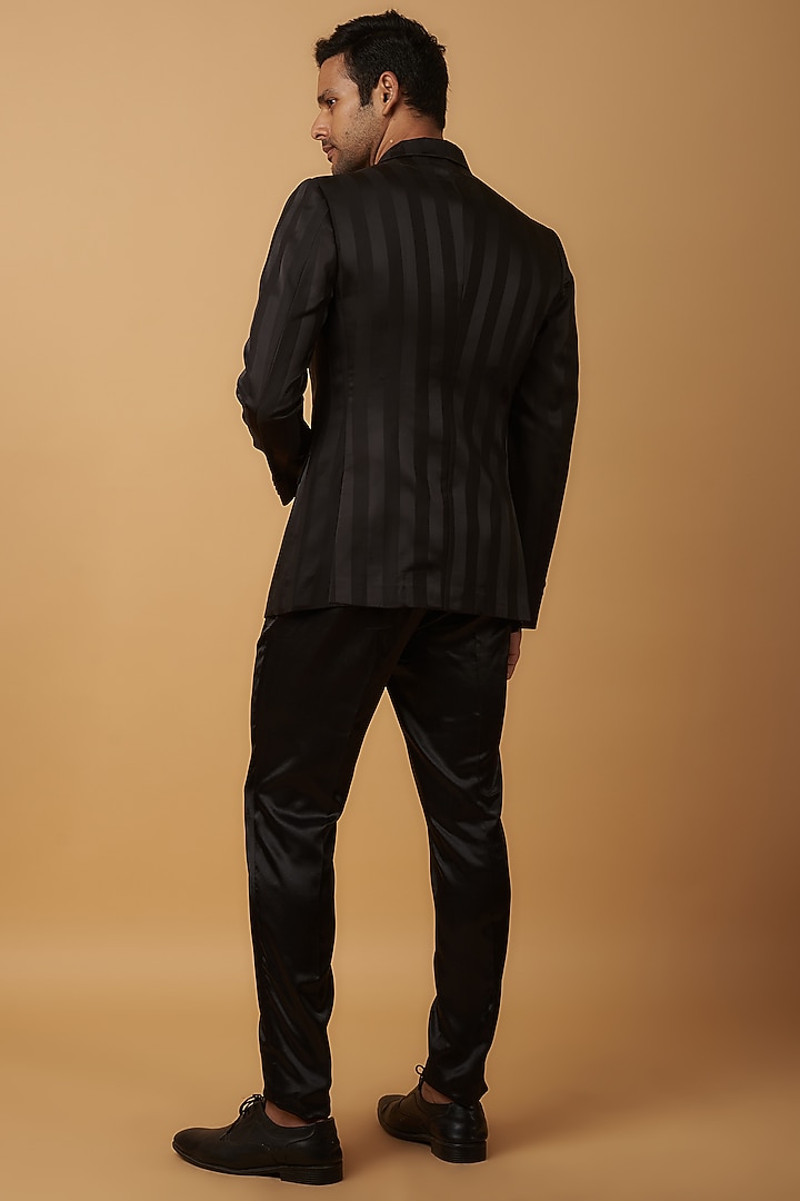 Black Satin Striped Blazer Set by Dapper & Dare at Pernia's Pop Up Shop
