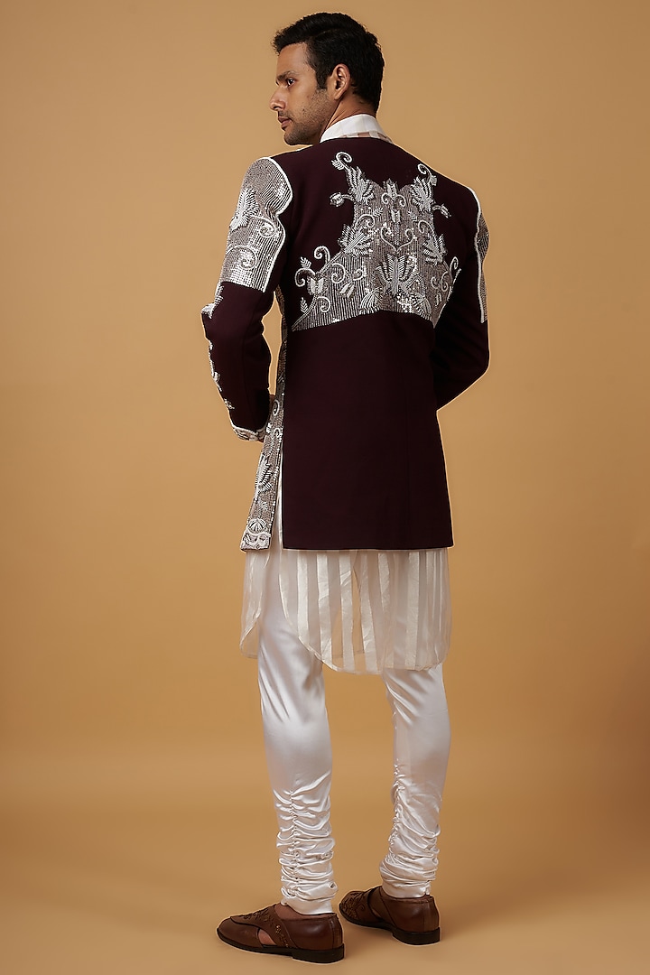 White South Jute Cotton Blend Embroidered Groom Indowestern Set by Dapper & Dare at Pernia's Pop Up Shop