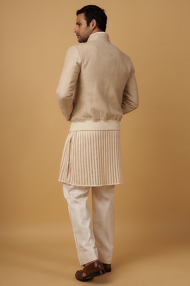 Beige Linen Bomber Jacket Set by Dapper & Dare at Pernia's Pop Up Shop
