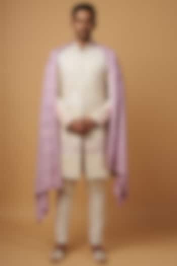 Ivory Net Embroidered Sherwani Set by Dapper & Dare