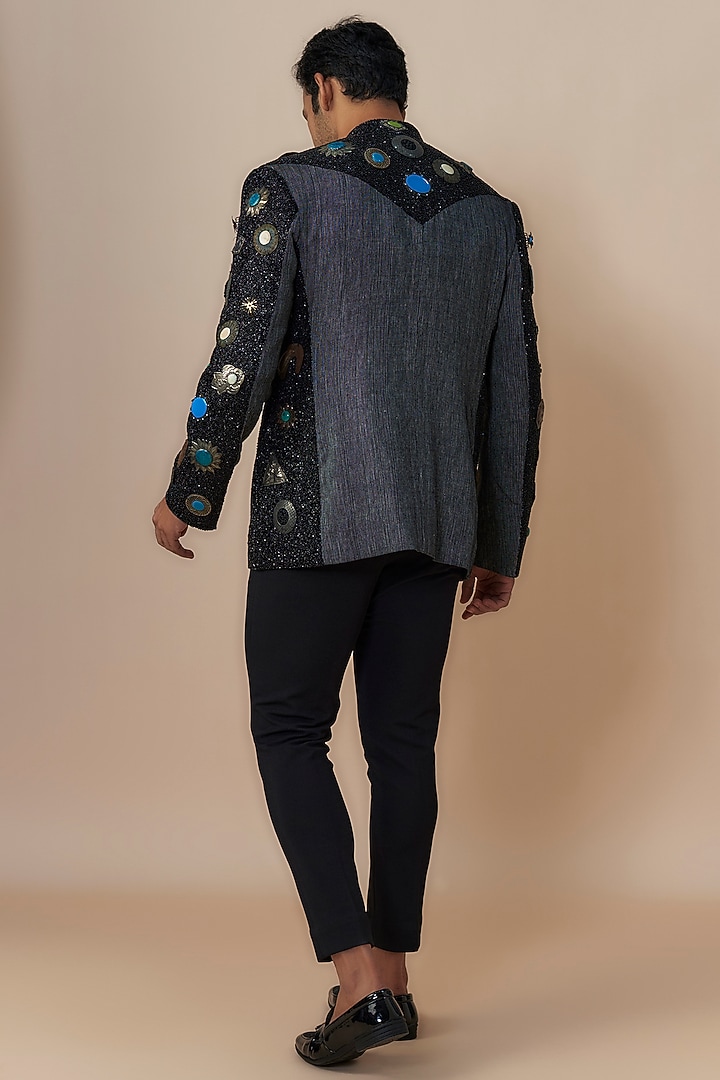 Black Jute Cotton Blend Embroidered Jacket Set by Dapper & Dare at Pernia's Pop Up Shop