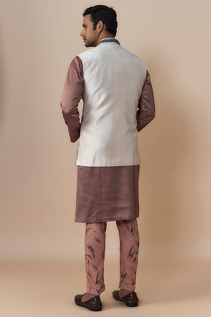 White Raw Silk Hand & Machine Embroidered Bundi Jacket Set by Dapper & Dare at Pernia's Pop Up Shop