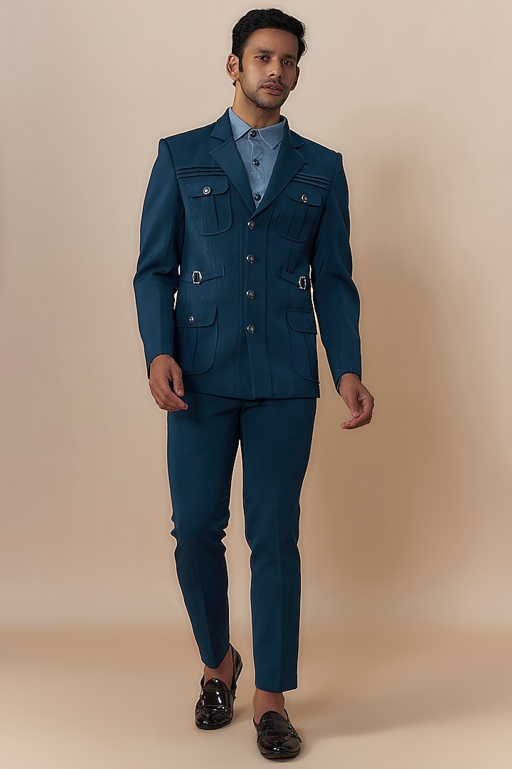 Blue Japanese Crepe Safari Jacket Set by Dapper & Dare