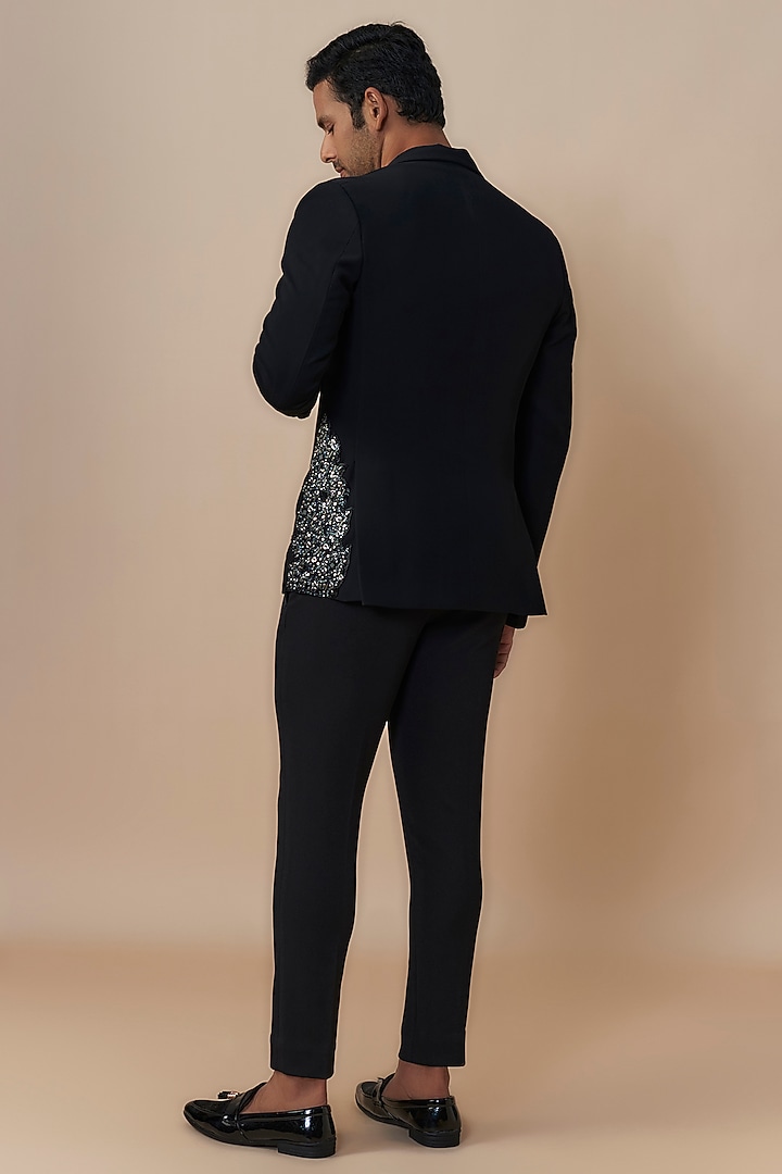 Black Japanese Crepe Crystal Bead Embroidered Jacket Set by Dapper & Dare at Pernia's Pop Up Shop