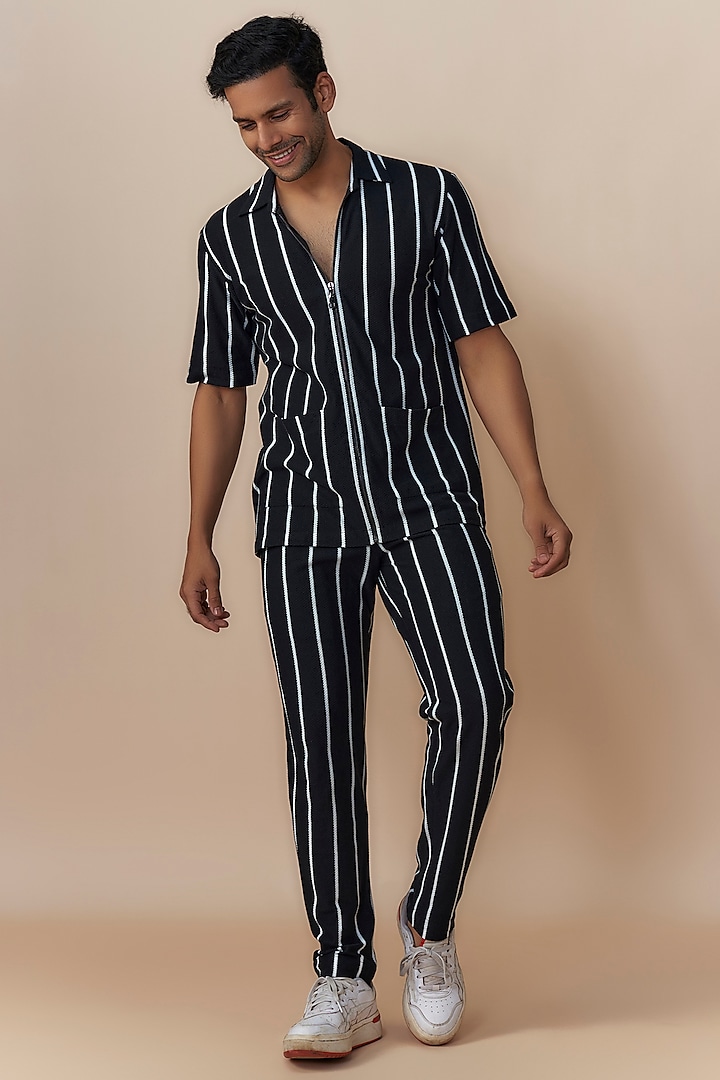 Black & White Sepia Yarn Striped Co-Ord Set by Dapper & Dare