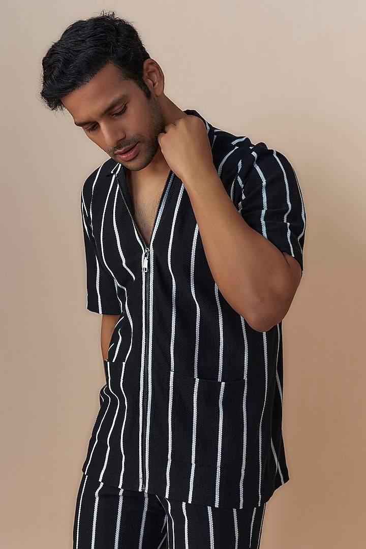 Black & White Sepia Yarn Striped Co-Ord Set by Dapper & Dare at Pernia's Pop Up Shop