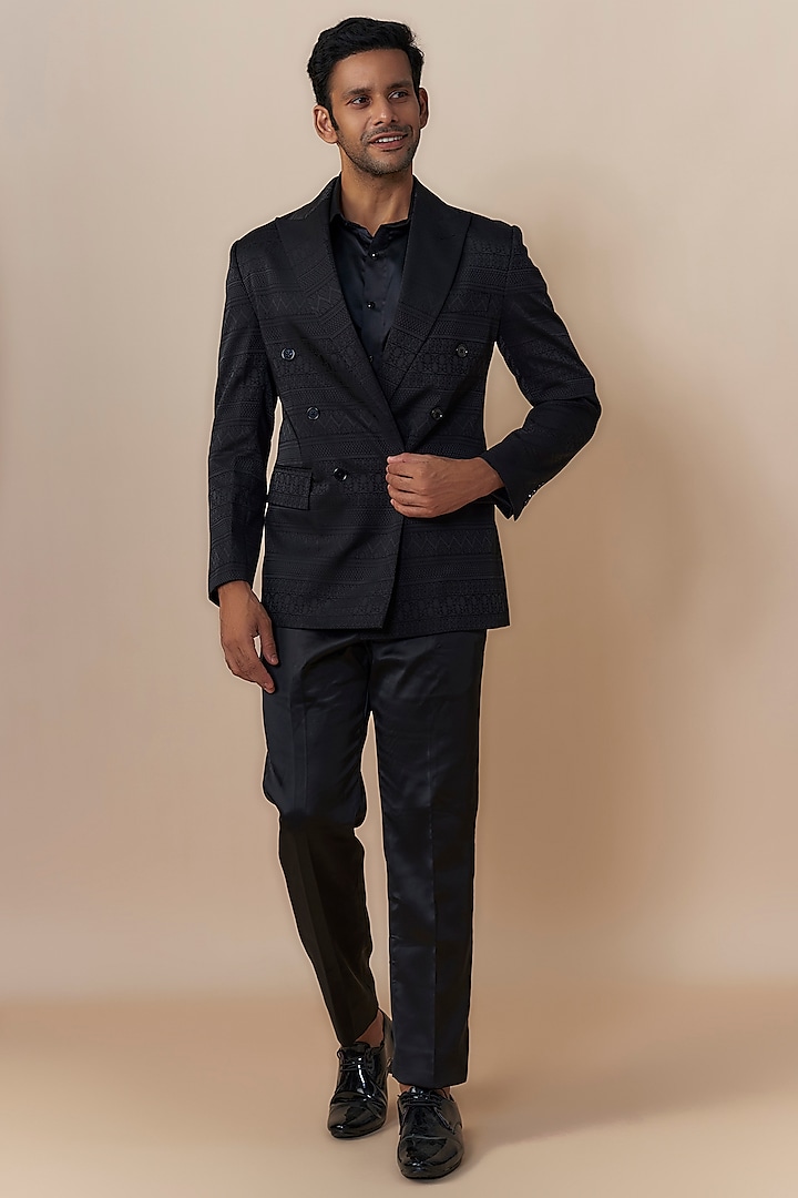 Black Jacquard Jacket Set by Dapper & Dare