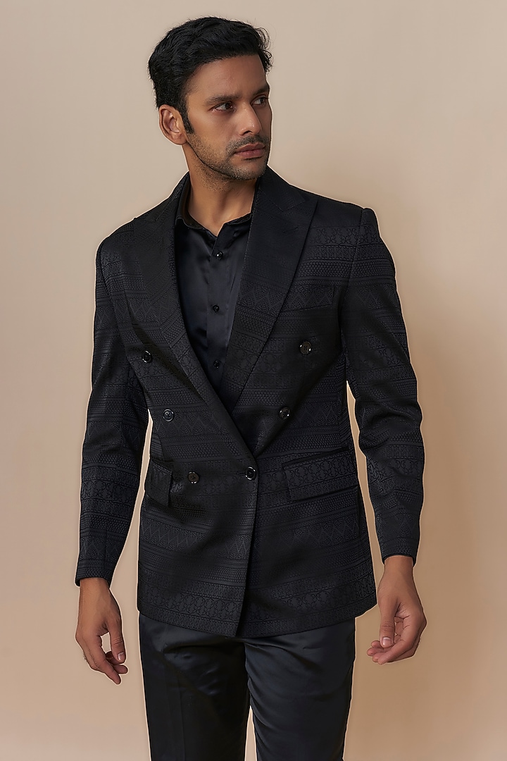 Black Jacquard Jacket Set by Dapper & Dare at Pernia's Pop Up Shop