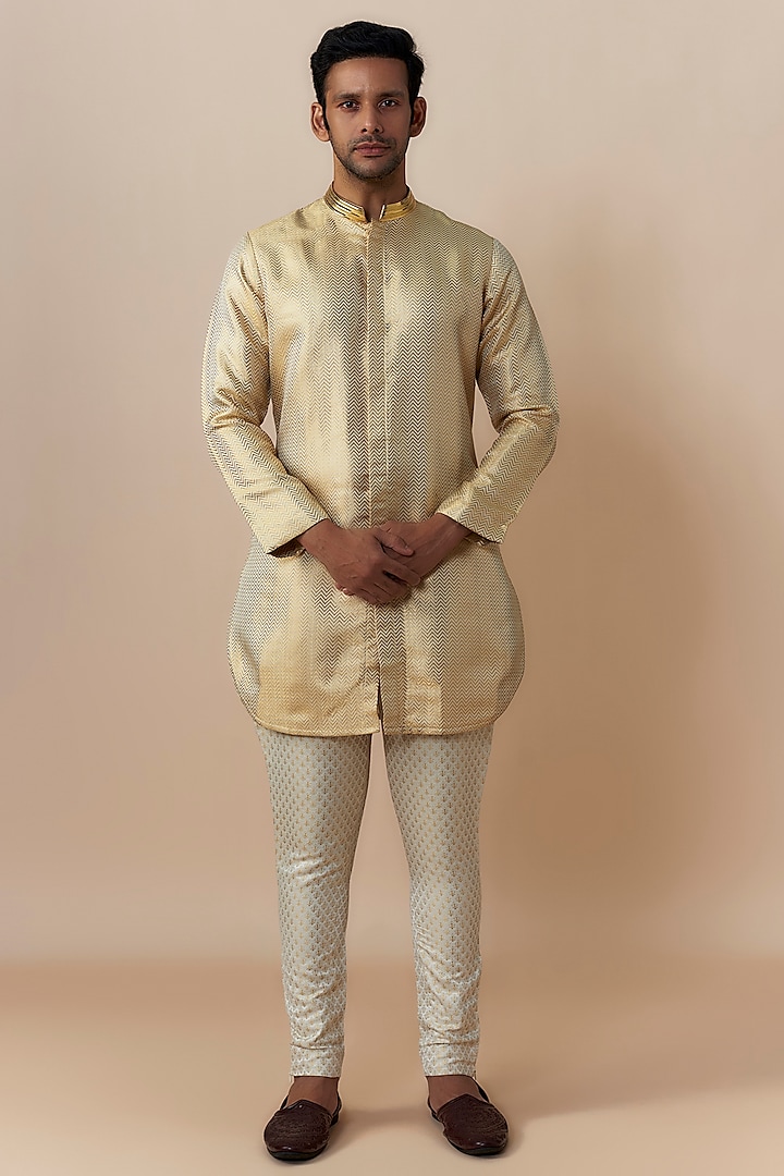 Gold Pure Organza Kurta Set by Dapper & Dare