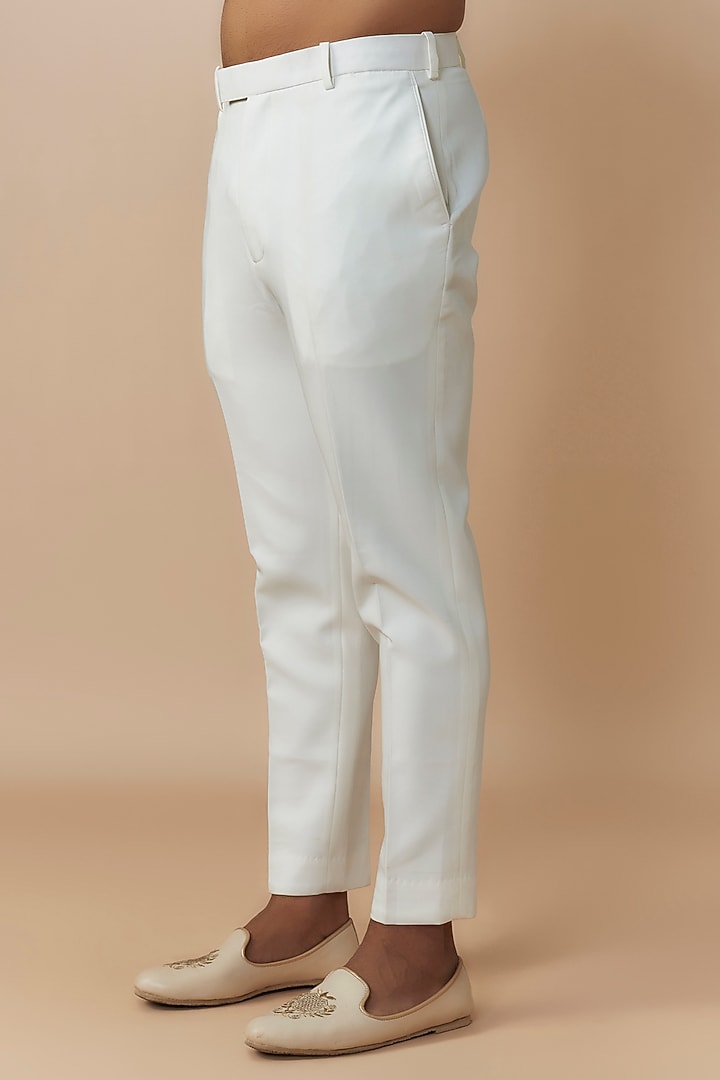 White Japanese Crepe Hand Embroidered Long Suit Set by Dapper & Dare at Pernia's Pop Up Shop