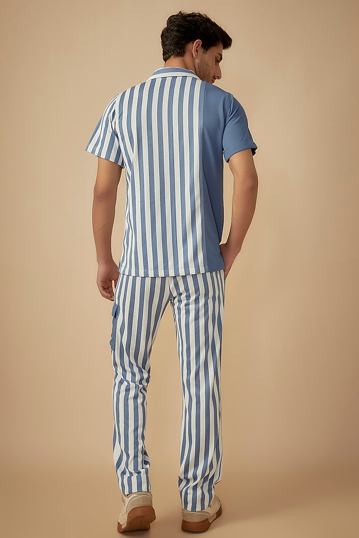 White & Blue Sepia Yarn Color Block Printed Co-Ord Set by Dapper & Dare at Pernia's Pop Up Shop