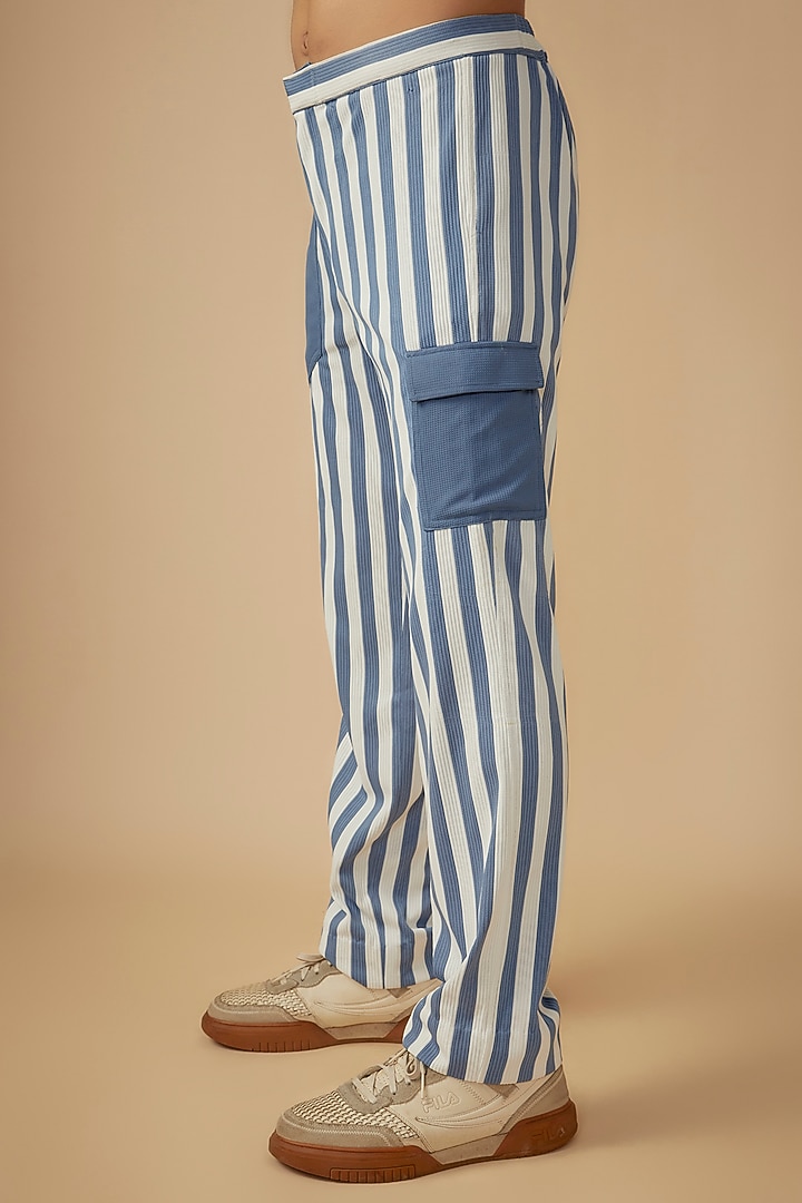 White & Blue Sepia Yarn Color Block Printed Co-Ord Set by Dapper & Dare at Pernia's Pop Up Shop