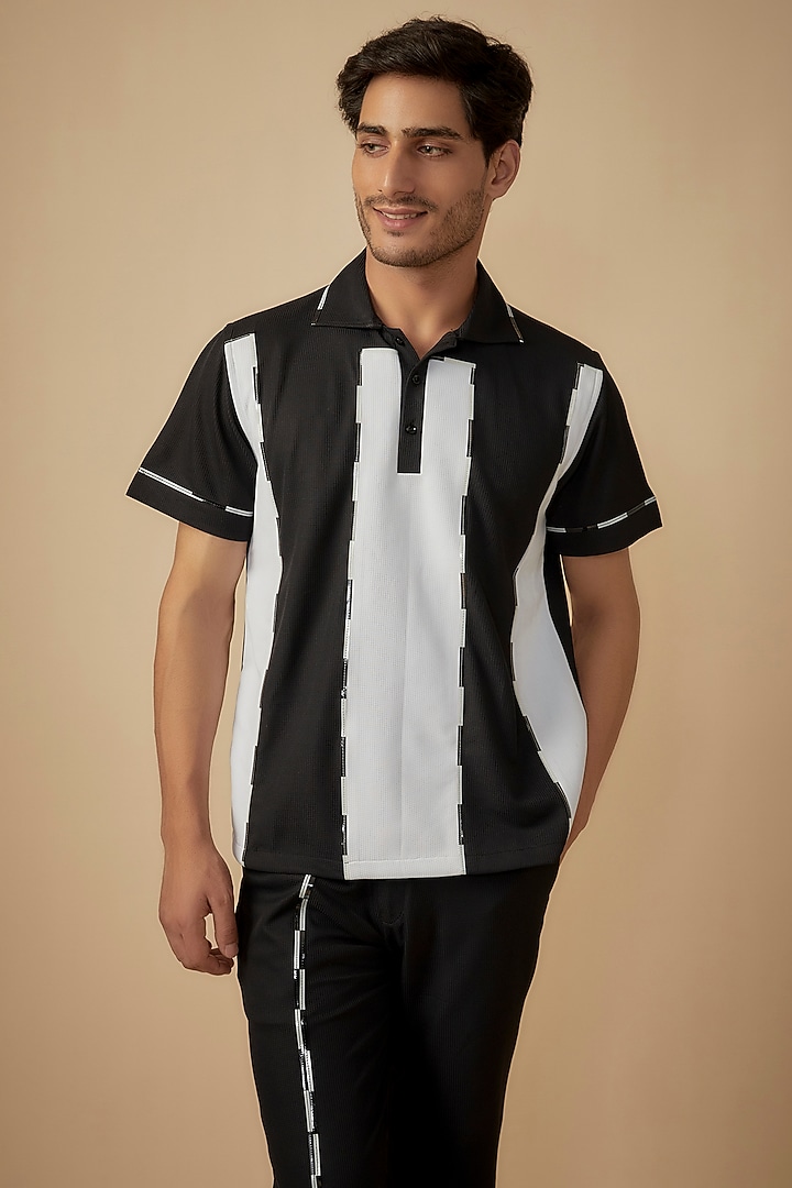 White & Black Sepia Yarn Color Block Printed Co-Ord Set by Dapper & Dare at Pernia's Pop Up Shop