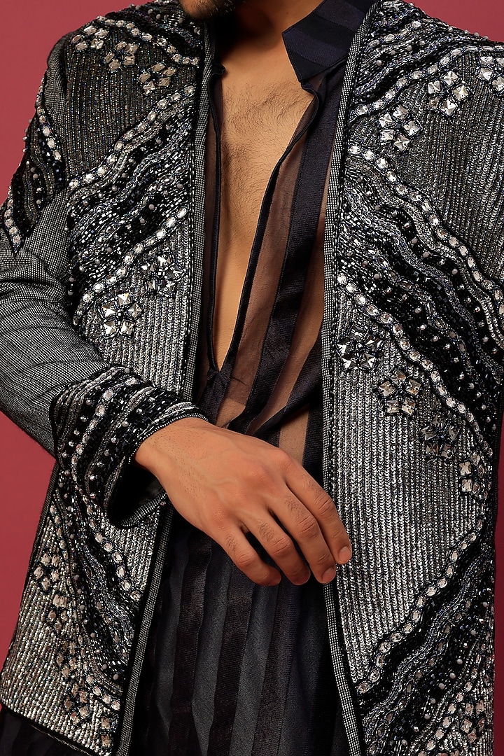 Metallic Grey Indo Western Set by Dapper & Dare at Pernia's Pop Up Shop