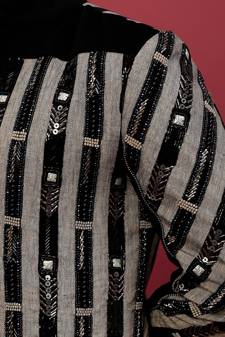 Silver Grey & Black Indo Western Set by Dapper & Dare at Pernia's Pop Up Shop