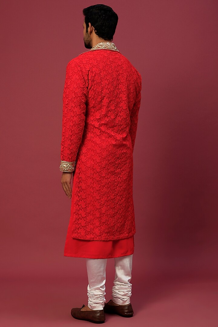 Red Chikankari Kurta Set by Dapper & Dare at Pernia's Pop Up Shop