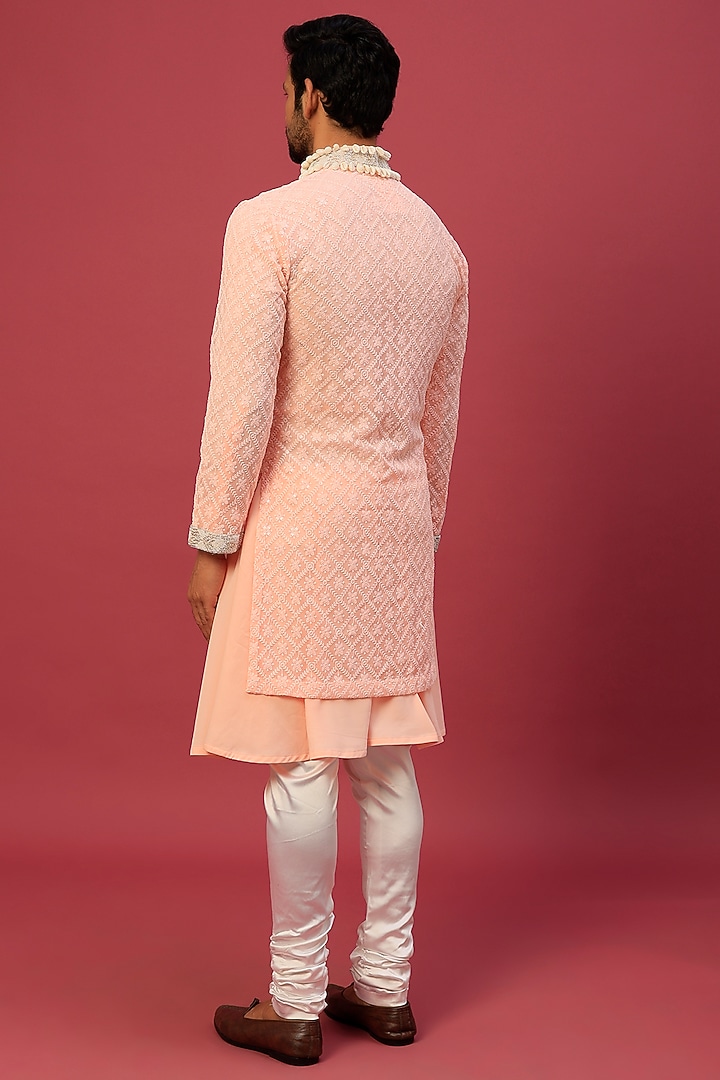 Light Pink Chikankari Jacket Set by Dapper & Dare at Pernia's Pop Up Shop