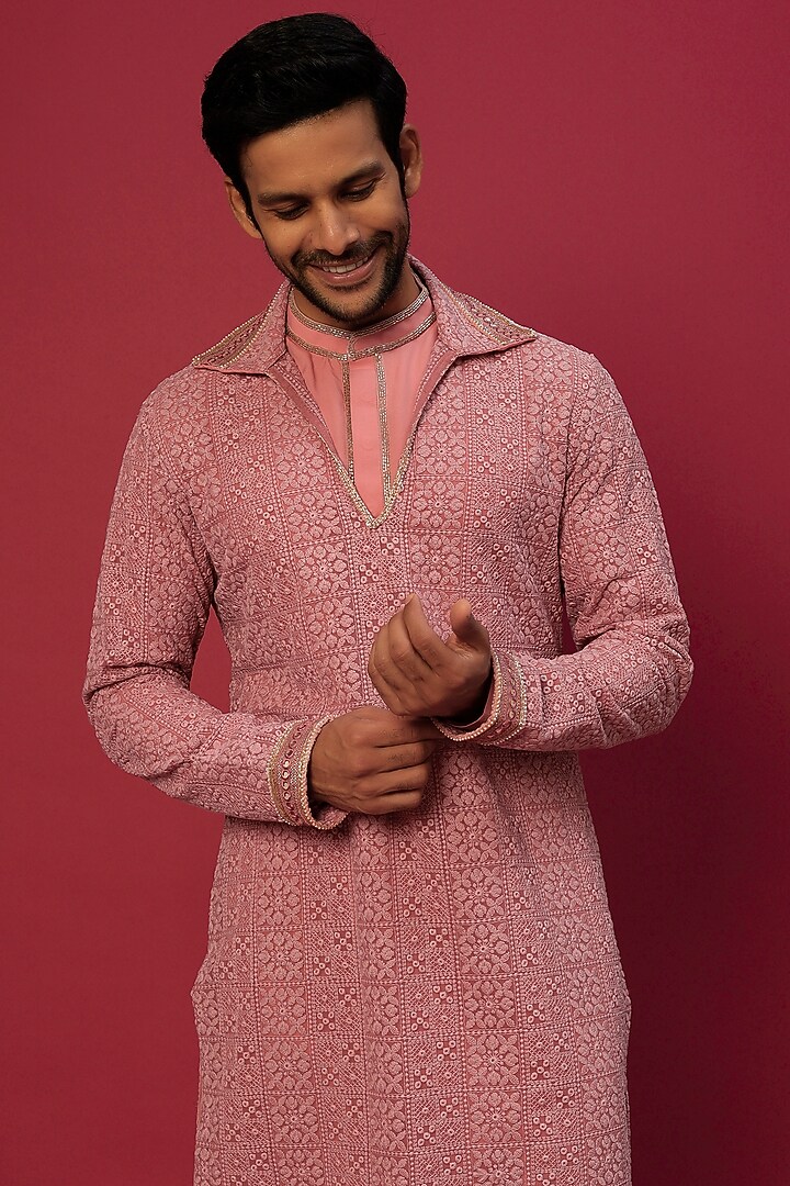Dark Pink Chikankari Indowestern Set by Dapper & Dare at Pernia's Pop Up Shop