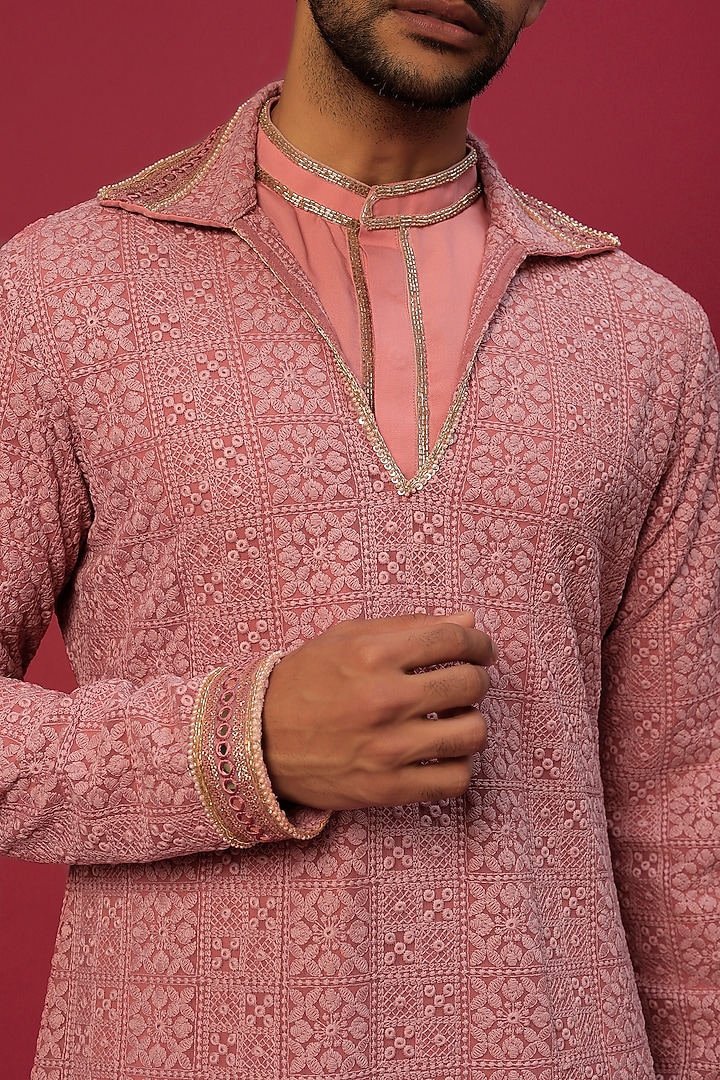 Dark Pink Chikankari Indowestern Set by Dapper & Dare at Pernia's Pop Up Shop