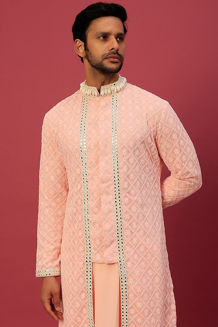 Light Pink Chikankari Indowestern Set by Dapper & Dare at Pernia's Pop Up Shop