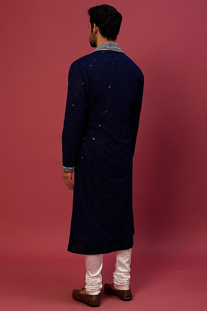Midnight Blue Kurta Set In Chikankari by Dapper & Dare at Pernia's Pop Up Shop
