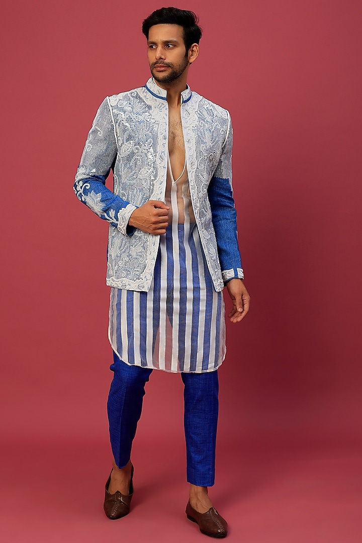 Buy Dapper & Dare Egyptian Blue Indo Western Jacket With Kurta Set at ...