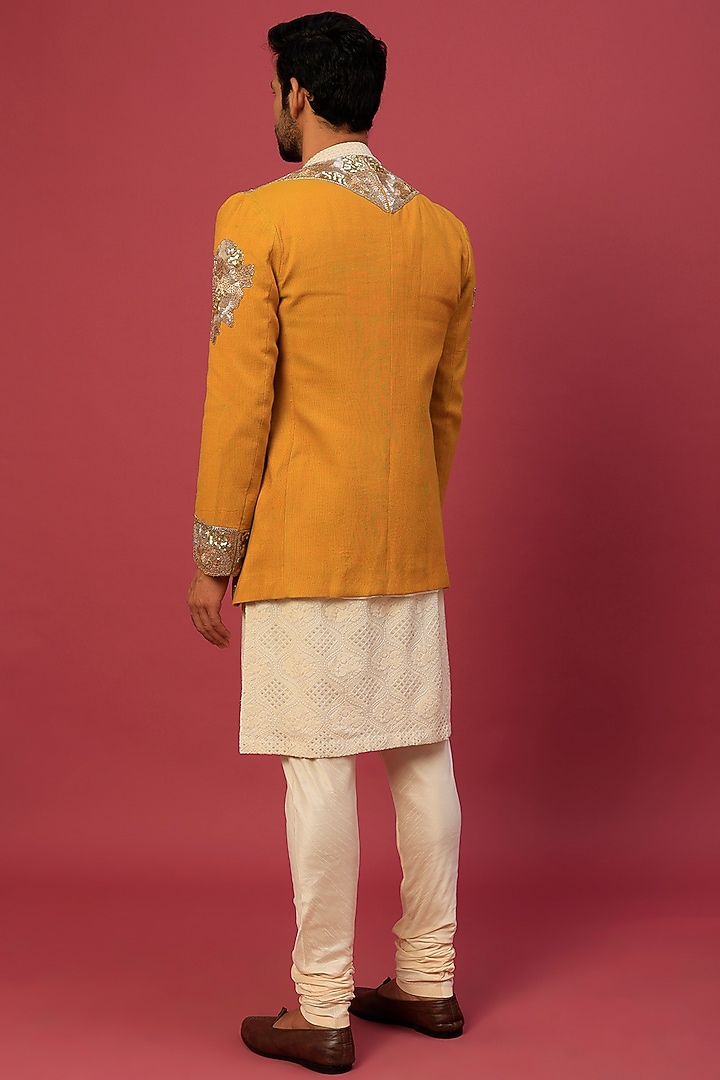 Turmeric Yellow Jacket With Kurta Set by Dapper & Dare at Pernia's Pop Up Shop