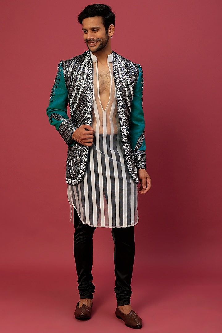 Forest Green Jacket With Kurta Set by Dapper & Dare