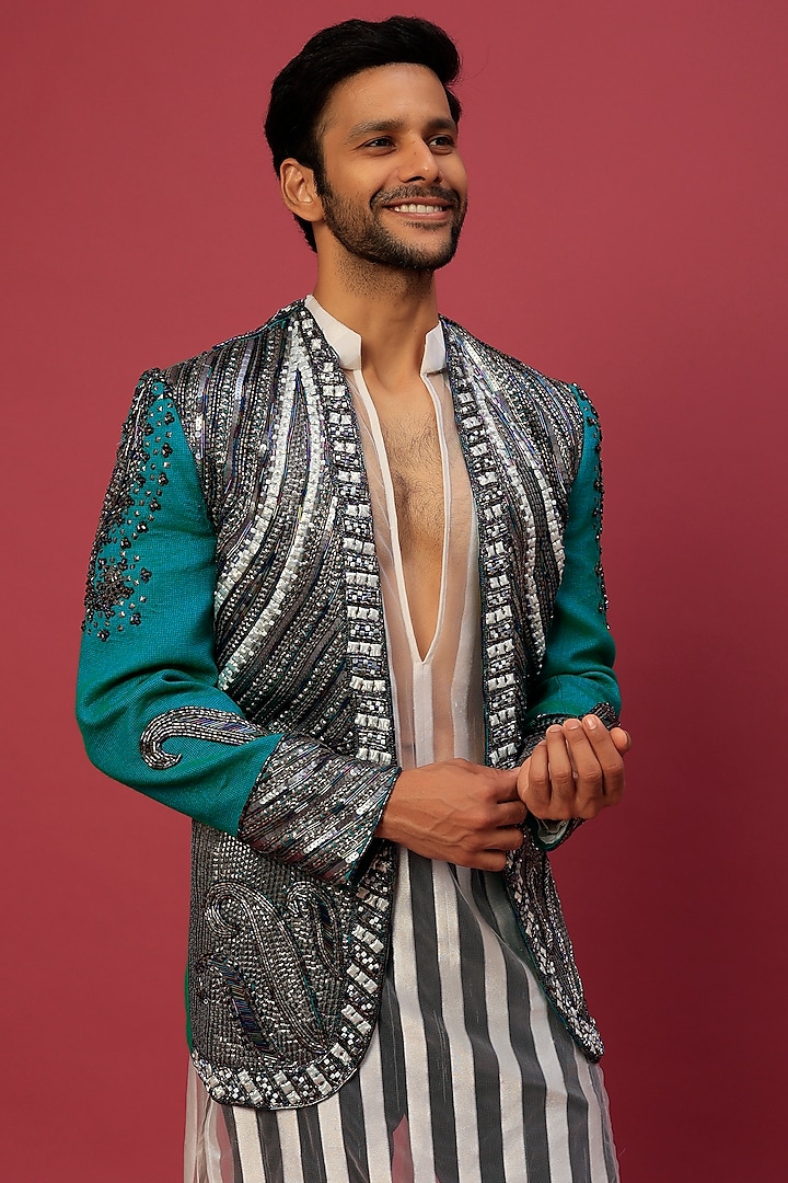Forest Green Jacket With Kurta Set by Dapper & Dare at Pernia's Pop Up Shop