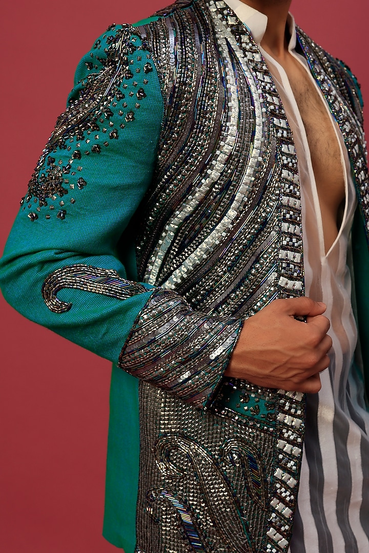 Forest Green Jacket With Kurta Set by Dapper & Dare at Pernia's Pop Up Shop