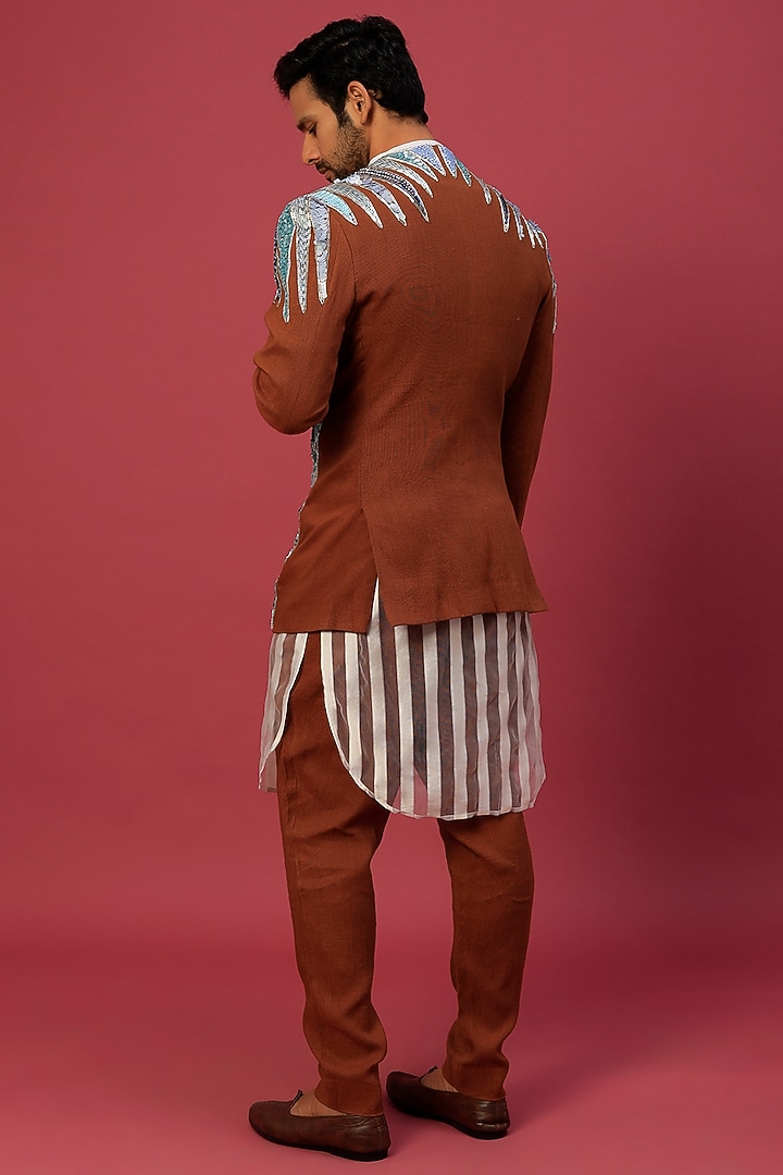 Pecan Brown Jacket With Kurta Set by Dapper & Dare at Pernia's Pop Up Shop