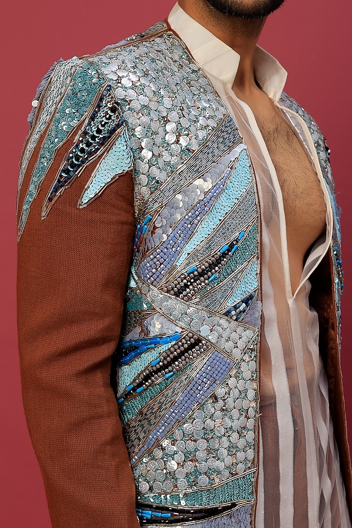 Pecan Brown Jacket With Kurta Set by Dapper & Dare at Pernia's Pop Up Shop