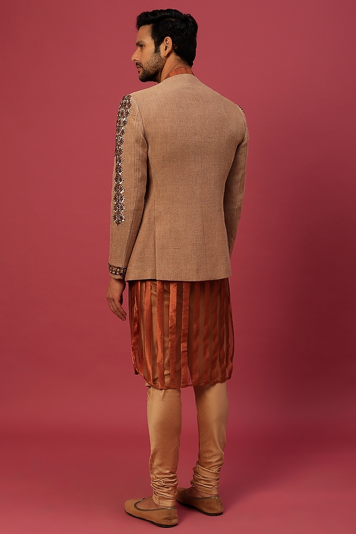 Caramel Brown Jacket With Kurta Set by Dapper & Dare at Pernia's Pop Up Shop