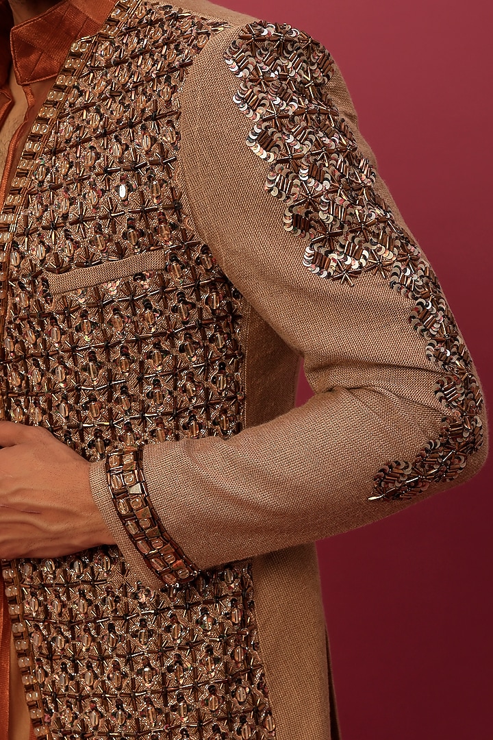 Caramel Brown Jacket With Kurta Set by Dapper & Dare at Pernia's Pop Up Shop