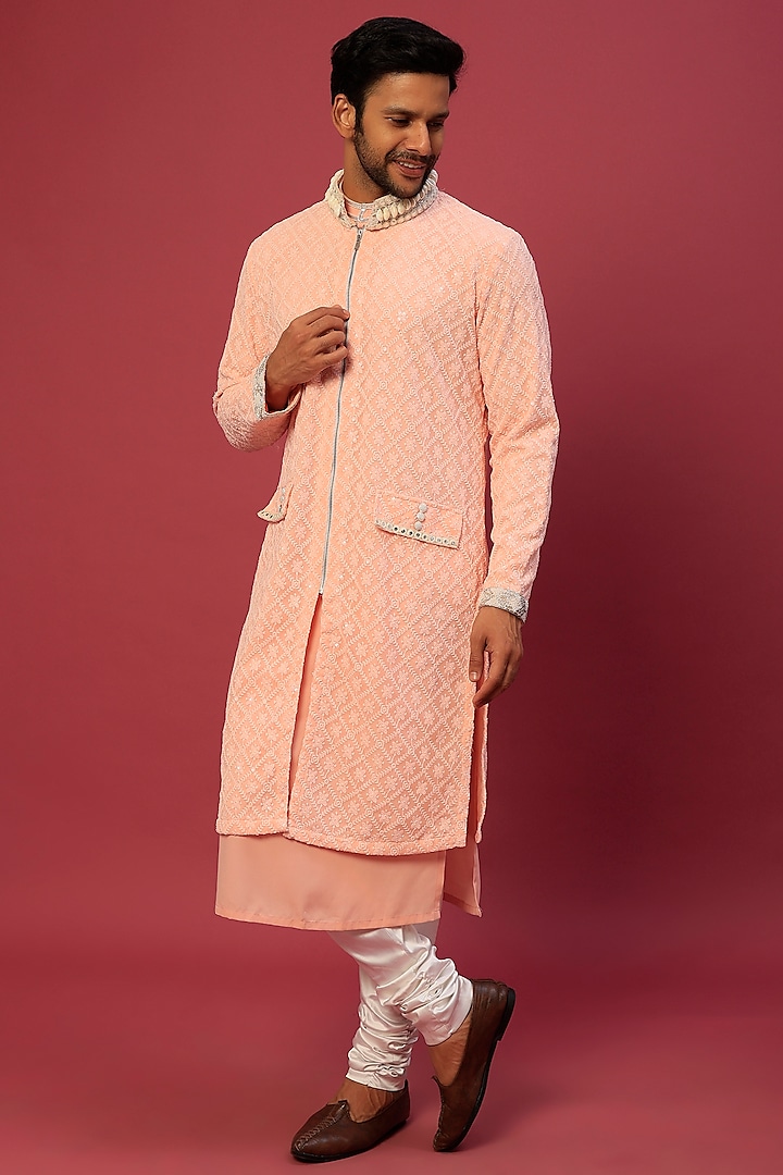 Light Pink Chikankari Indowestern Set by Dapper & Dare