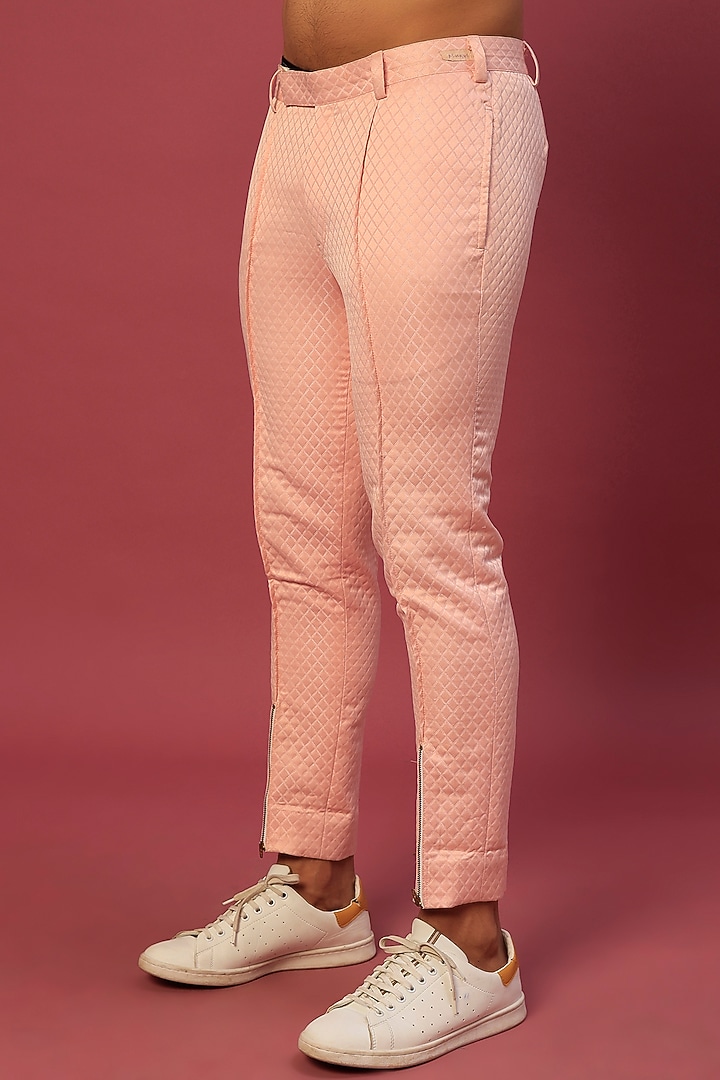 Peach Pleated Wedding Bandhgala Set by Dapper & Dare at Pernia's Pop Up Shop