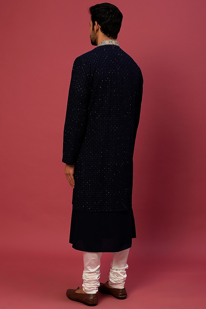 Ocean Blue Embroidered Kurta Set by Dapper & Dare at Pernia's Pop Up Shop