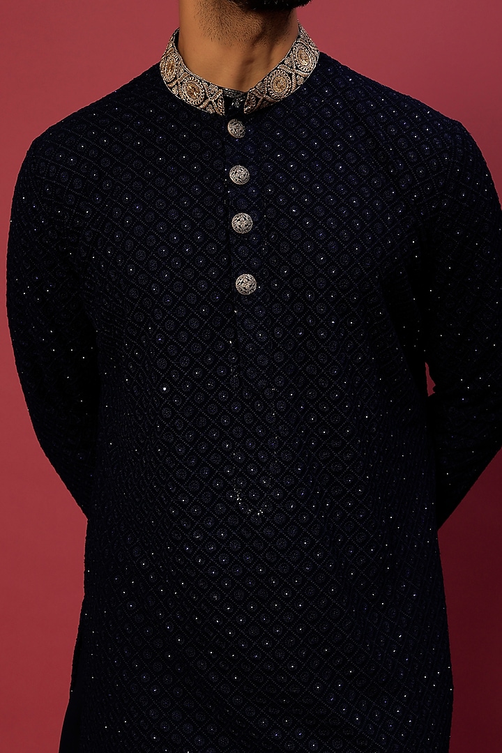 Ocean Blue Embroidered Kurta Set by Dapper & Dare at Pernia's Pop Up Shop