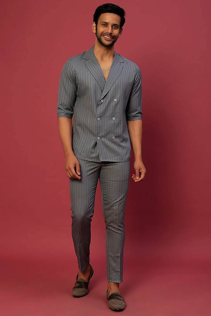 Grey Pin Striped Jacket Set by Dapper & Dare